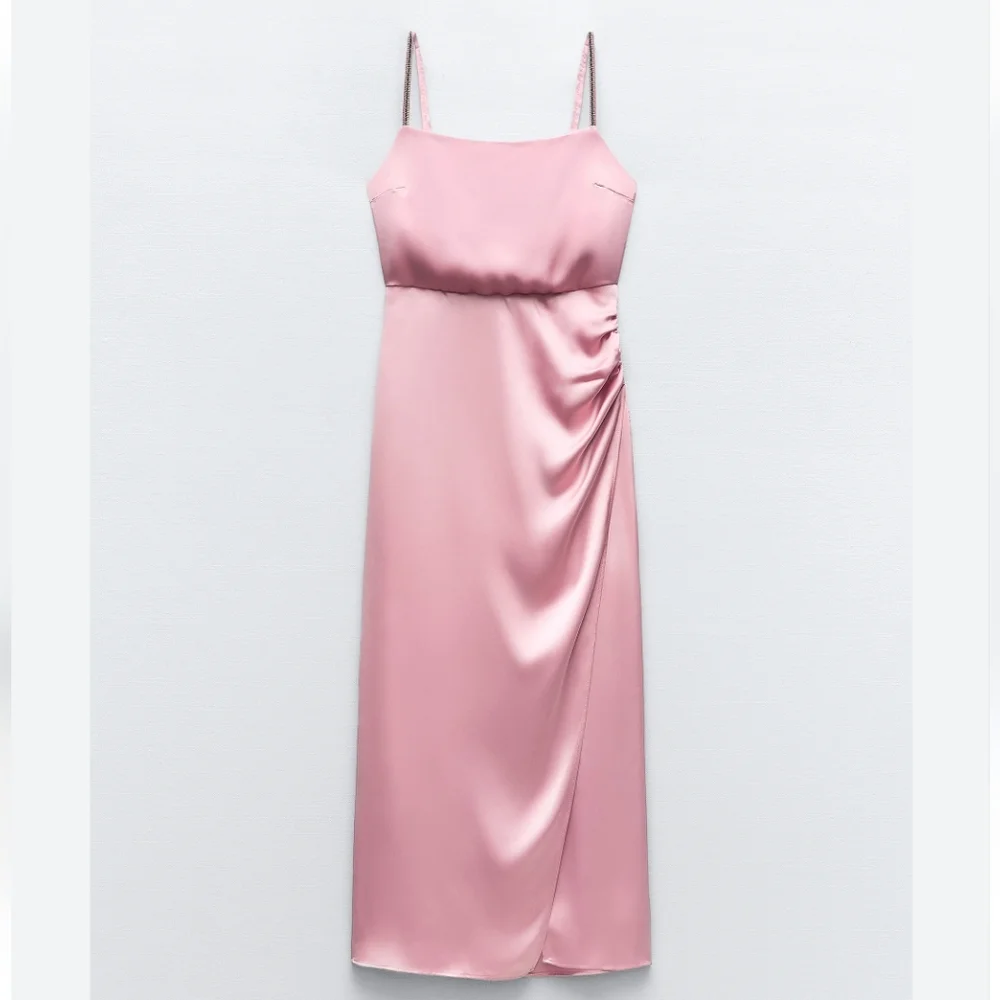 Zara satin effect Dress with rhinestone straps NWT - Picture 2 of 3